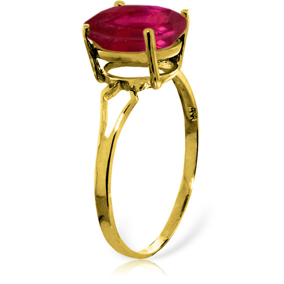 14K. SOLID GOLD RING WITH NATURAL OVAL RUBY (Yellow Gold) - Picture 2 of 2